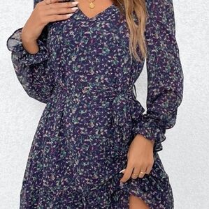 SHEIN Frenchy Ditsy Flounce Sleeve Ruffle Hem Dress Women's Size Medium